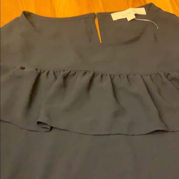 LOFT Navy Ruffle Top - Picture 3 of 7